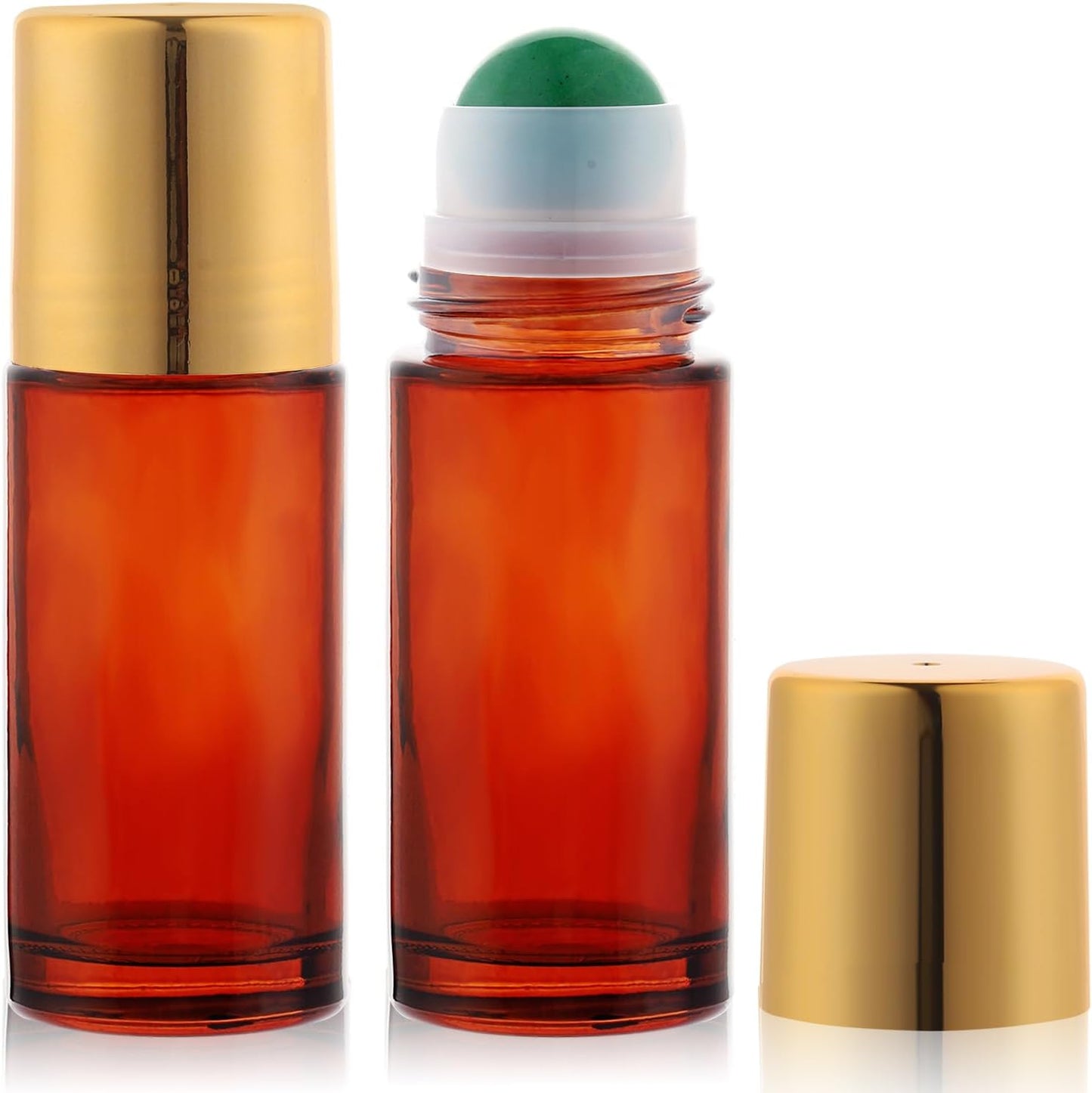 Large Amber Glass Roll-On Bottles for Essential Oils | 2-Pack Refillable Roller Ball Applicators with Purple Crystal Rollerball
