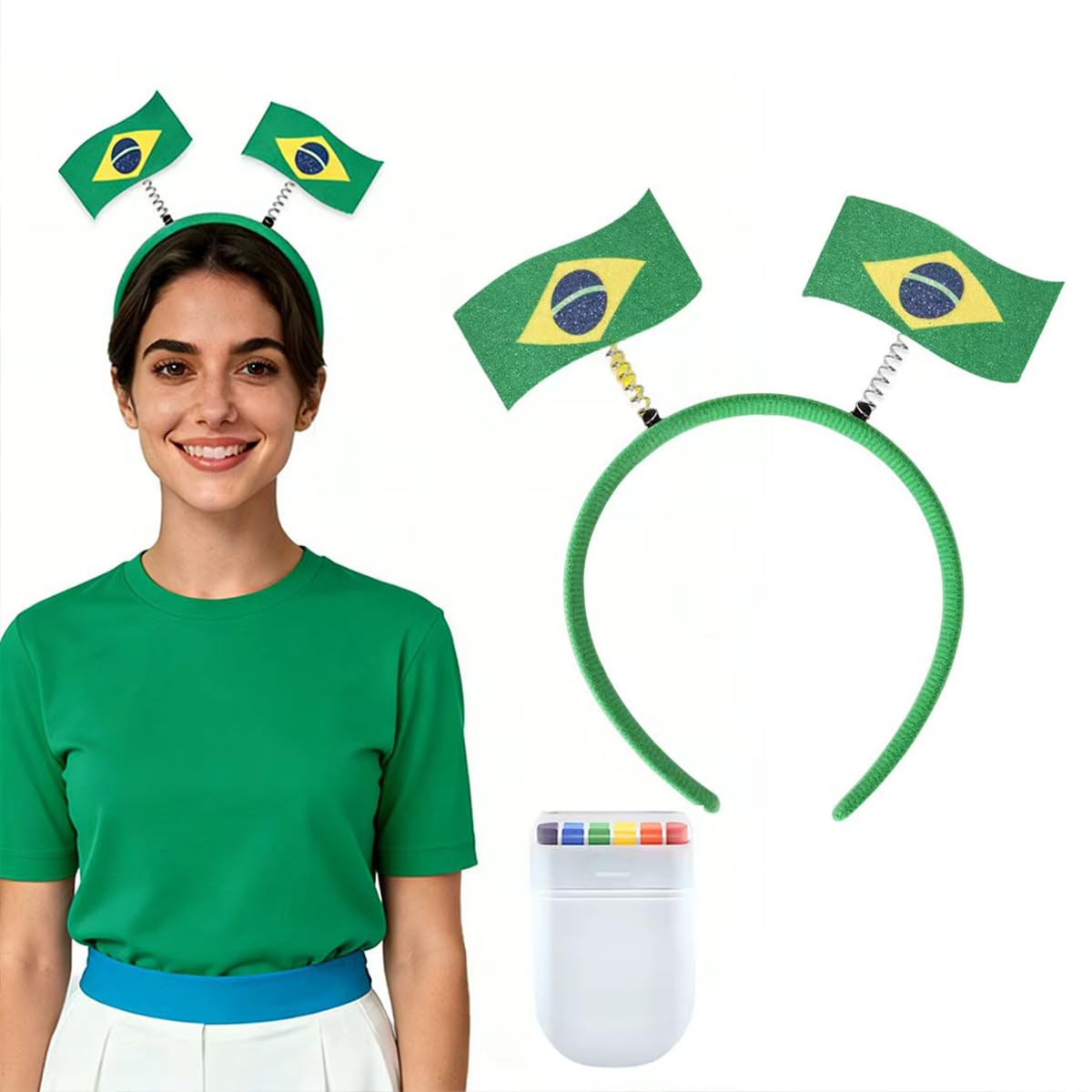 Brazilian flag flag headband and facial painting set Football fan headband for football parties Headwear accessories