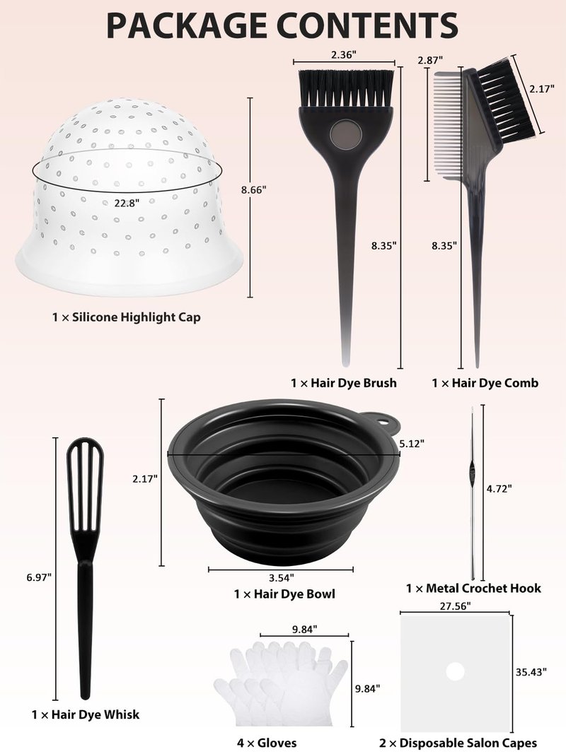 12PCS Hair Bleach Highlighting Kit - Includes Dye Brush, Bowl, Silicone Cap, Gloves | At-Home Hair Coloring Supplies