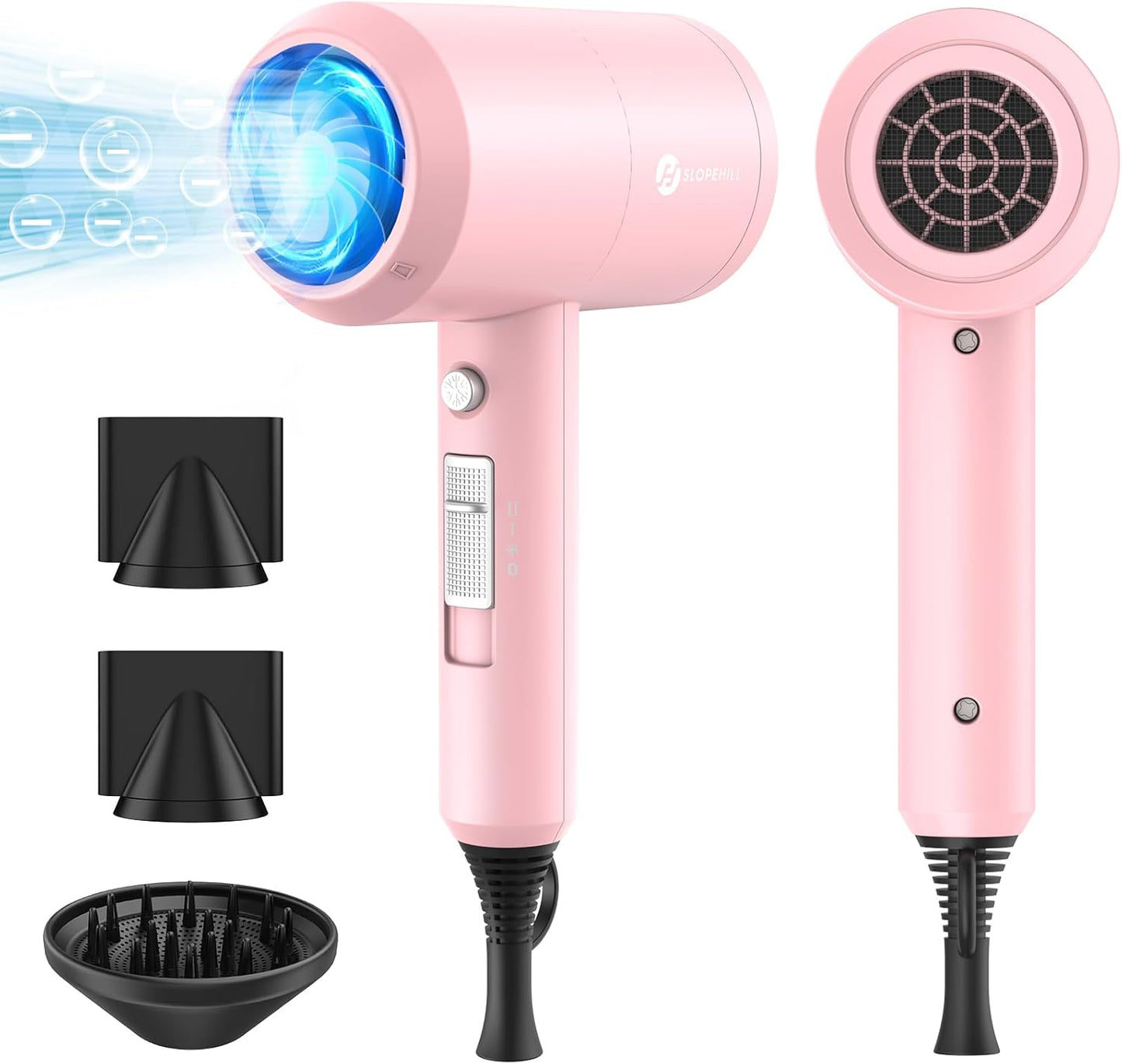 Ionic Hair Dryer - Powerful 1800W Fast Drying with Low Noise | 2 Concentrator Nozzles & 1 Diffuser - Agate Red