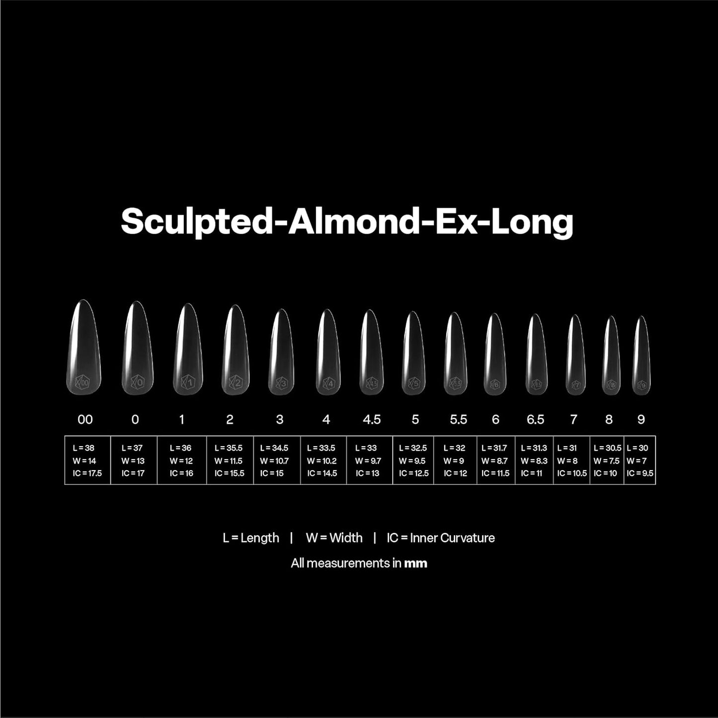 Aprés Gel-X® Almond Nail Tips - 280 Soft Tips in 14 Sizes 00-9 | Sculpted Extra Long
