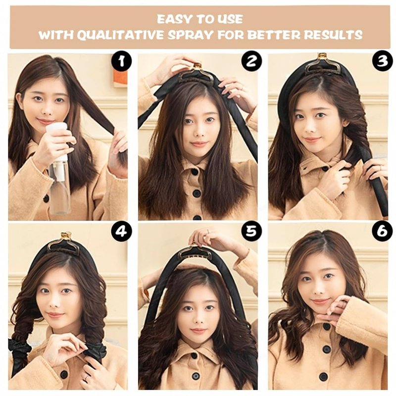Heatless Curling Rod Headband - No Heat Silk Ribbon Hair Roller for Soft Waves | Overnight DIY Styling Tool (Black)
