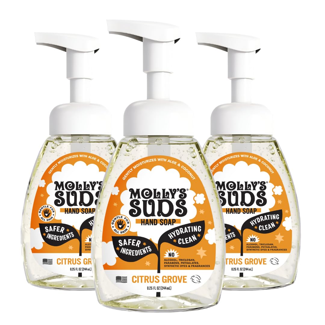Molly's Suds Foaming Hand Soap - Moisturizing Aloe & Coconut Oil Formula | Citrus Grove - 8.25 Oz (Pack of 3)