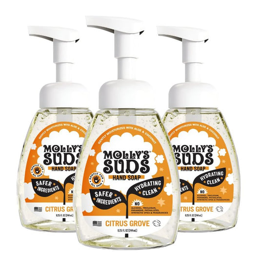 Molly's Suds Foaming Hand Soap - Moisturizing Aloe & Coconut Oil Formula | Citrus Grove - 8.25 Oz (Pack of 3)