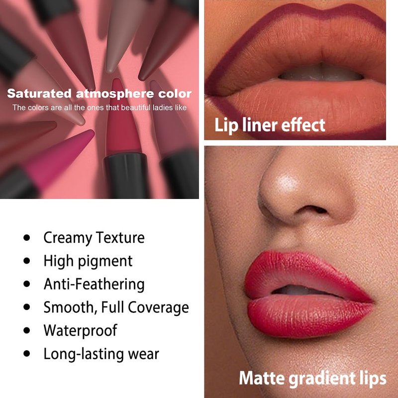 Ruby Dark Red Matte Lipstick & Lip Liner Set - Long Lasting Waterproof | 3 Pcs Combo for Flawless Ombre Effect