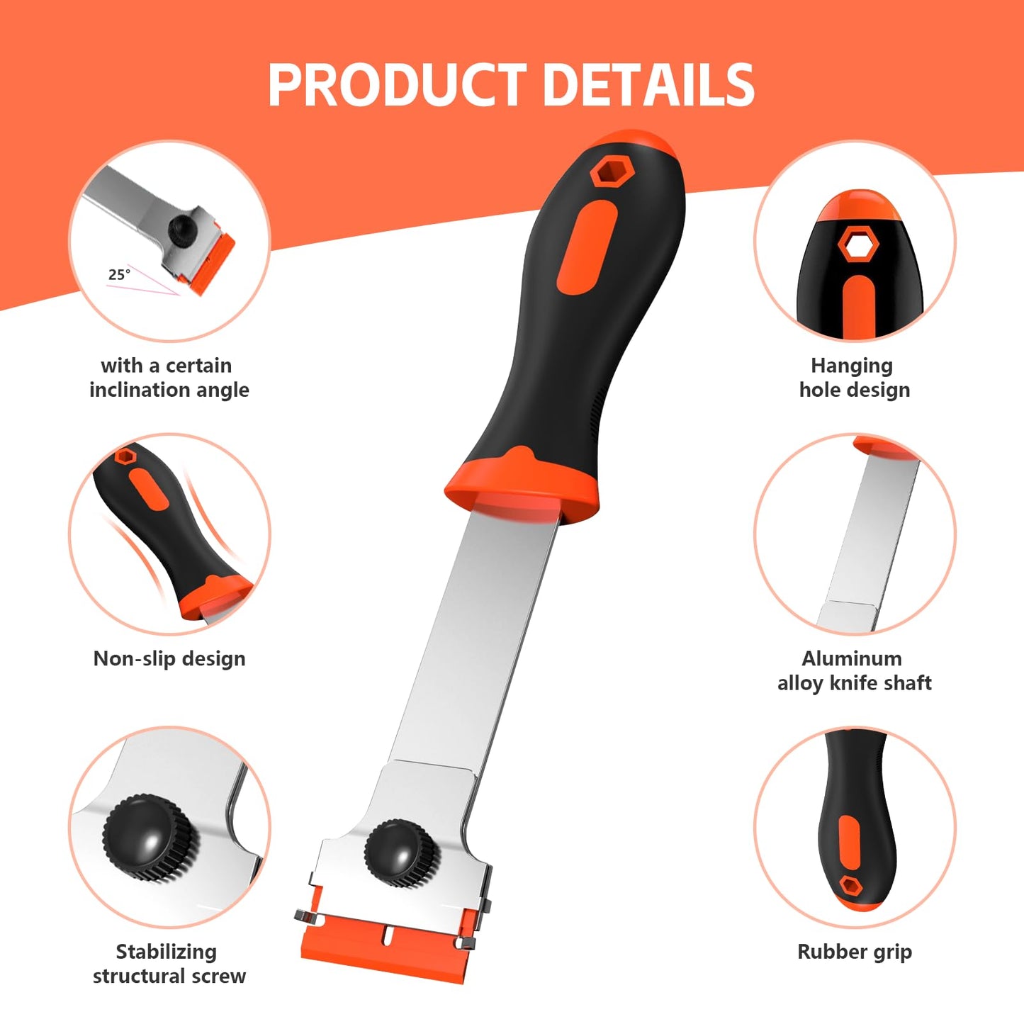 Ywmoml 3 Pack Razor Blade Scraper Set, Includes 30 Plastic & 30 Metal Blades, Multi-Purpose Tool for Glass, Cooktop, Sticker Removal, Paint & Gum Cleaning (Orange)