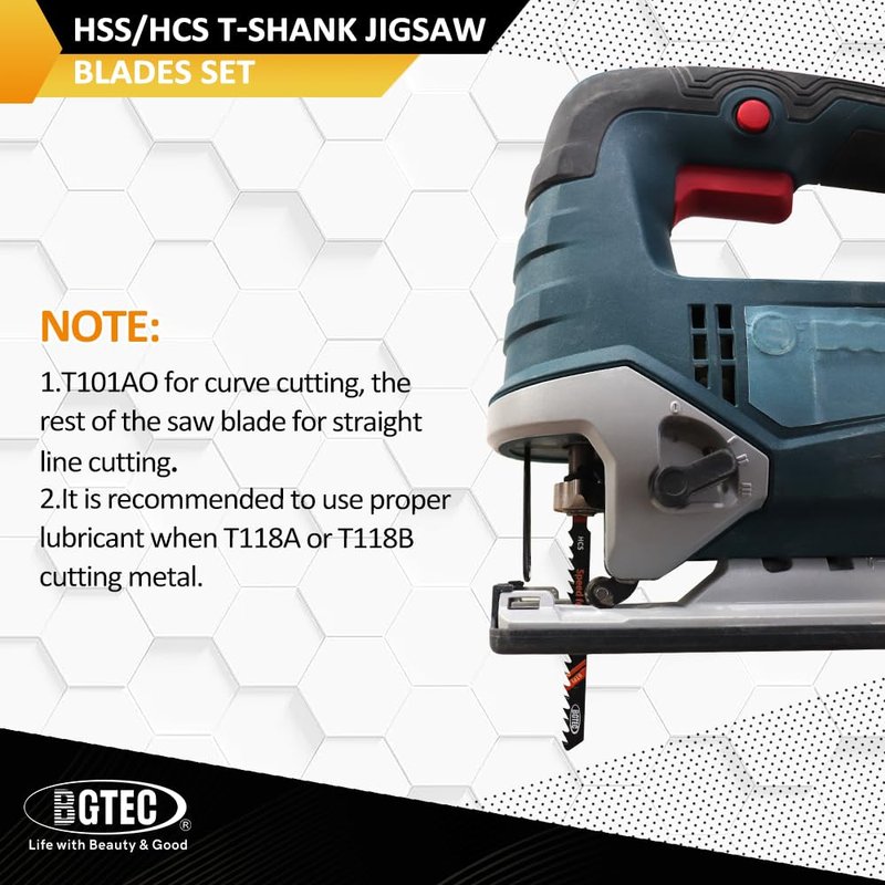 50PCS T Shank Jigsaw Blades Set - BGTEC HCS/HSS Jig Saw Blades for Wood, Plastic and Metal Cutting(T118A,T118B,T127D,T123X,T101AO,T101B,T101BR,T101D,T144D,T345XF)