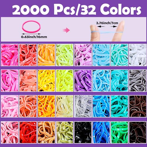 Auroray 32 Colors Small Hair Rubber Bands with 16 Styling Tools, 2000 Pcs Elastic Girl Baby Hair Ties, Mini Bands with Elastic Cutter, Hair Accessories Xmas Stuff for Girls Baby Toddlers Kids