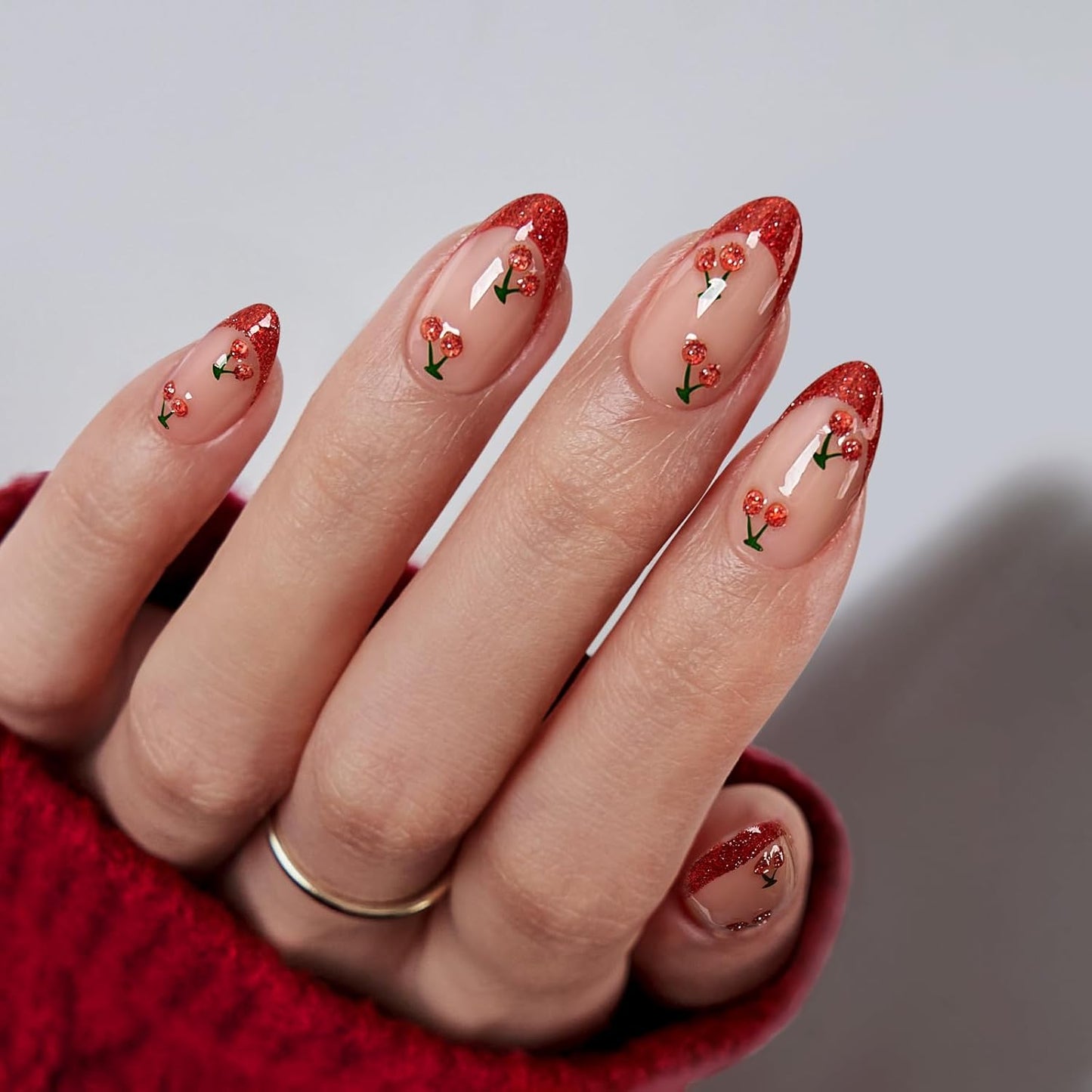 Press On Nails - 3D Butterfly French Tip Almond Design | Opaque Soft Gel, 16 Sizes, 32 Nail Kit