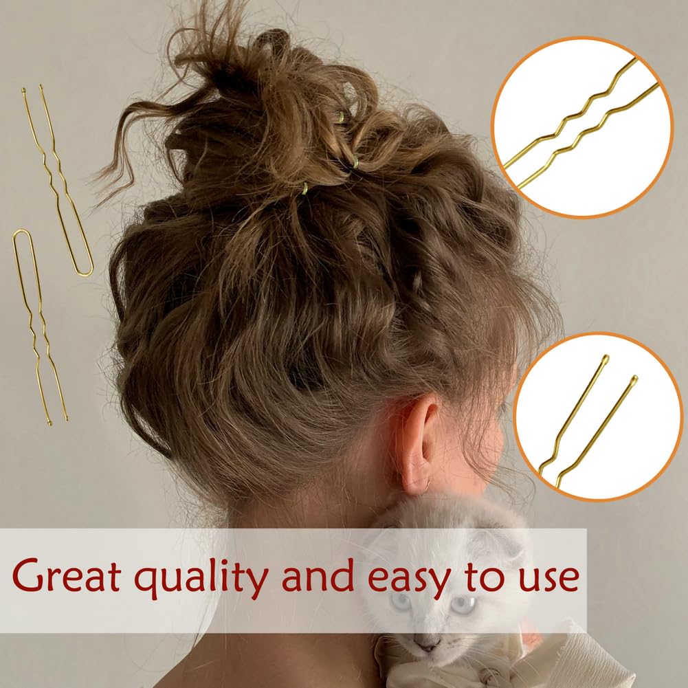 U Shaped Hair Pins - 330 Count Gold Bun Pins for Women | 2.4 Inch with Storage Box, All Hair Types