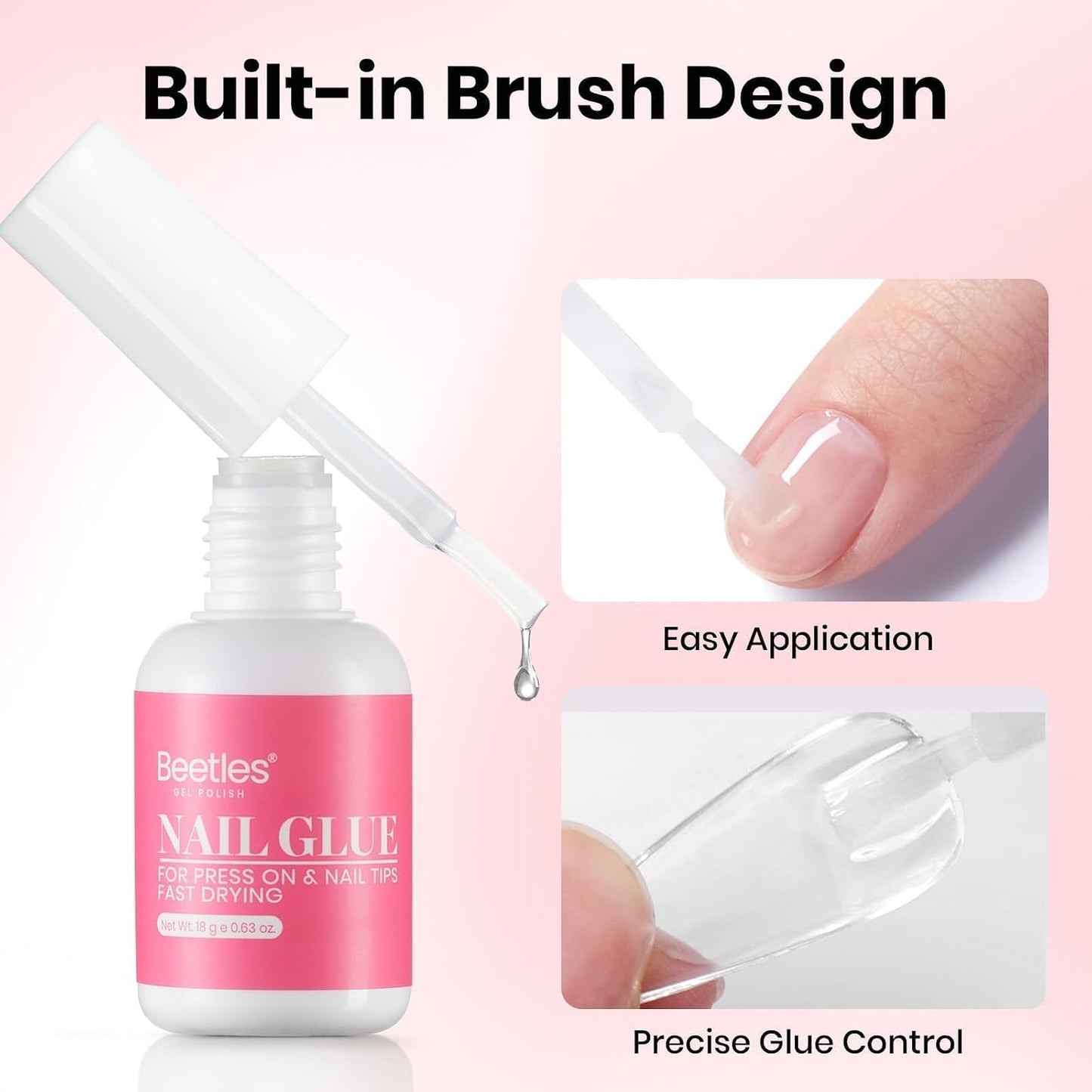 Beetles Gel Nail Tips - 576 Pcs Short Almond Acrylic False Nails | 12 Sizes, Easy DIY Press-On Extensions
