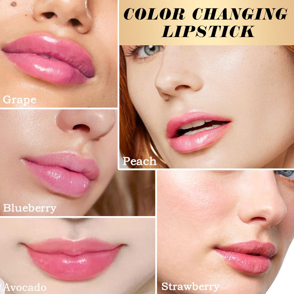 Peach Color Changing Lipstick - Long Lasting Waterproof Lip Stain | Moisturizing Lip Balm Set (6 Pcs)