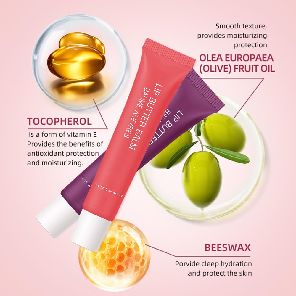 4 PCS Butter Lip Balm – Ultra-Hydrating Lip Care with Shea Butter & Olive Oil, Soothes Dry Lips with Natural Tint & Gloss Effect, Lip Plumper Moisture & Light Lip Stain Finish Set 02