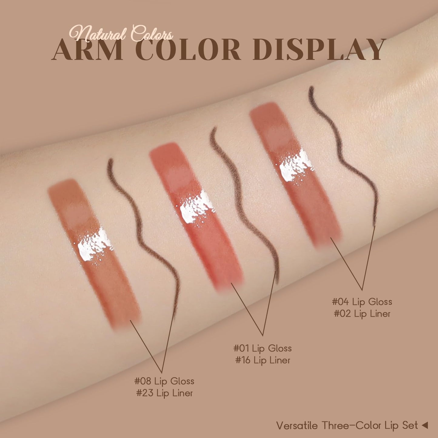 Noerrors 6pcs Natural Nude Lip Combo Sets, Moisturizing High Shine Lip Kit with Creamy Brown Lip Liner and Long Lasting Nourishing Gloss for Women, Plumping Fresh Glossy Effect for Volume Lips Makeup