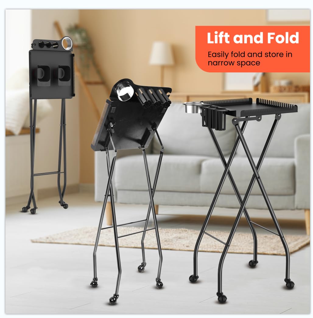 Professional Hair Styling Station Cart - Metal Rolling Salon Trolley with Magnetic Color Bowls & Tool Holder | Hair Extension Stand