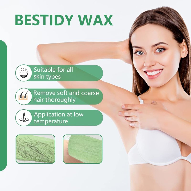 Bestidy Wax Beads, Bagged 500g/1.1lb/17.6oz, Waxing beans for Hair Removal, Women Men, Home Waxing for All Body and Brazilian Bikini Areas Green