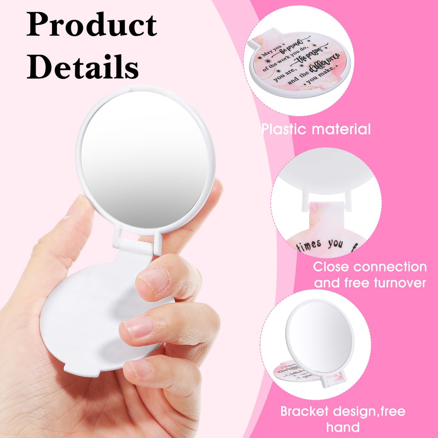 100pcs Light Pink Compact Mirror Bulk Gifts for Women, Mini Inspirational Purse Handheld Makeup Pocket Mirror, Round Portable Makeup Folding Mirrors Gift for Christmas Valentine Daily Travel Coworker