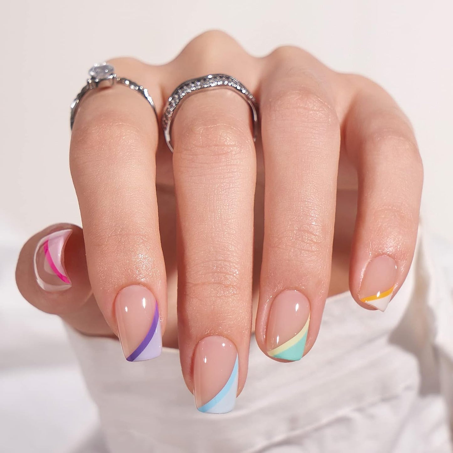 Press On Nails - 3D Butterfly French Tip Almond Design | Opaque Soft Gel, 16 Sizes, 32 Nail Kit