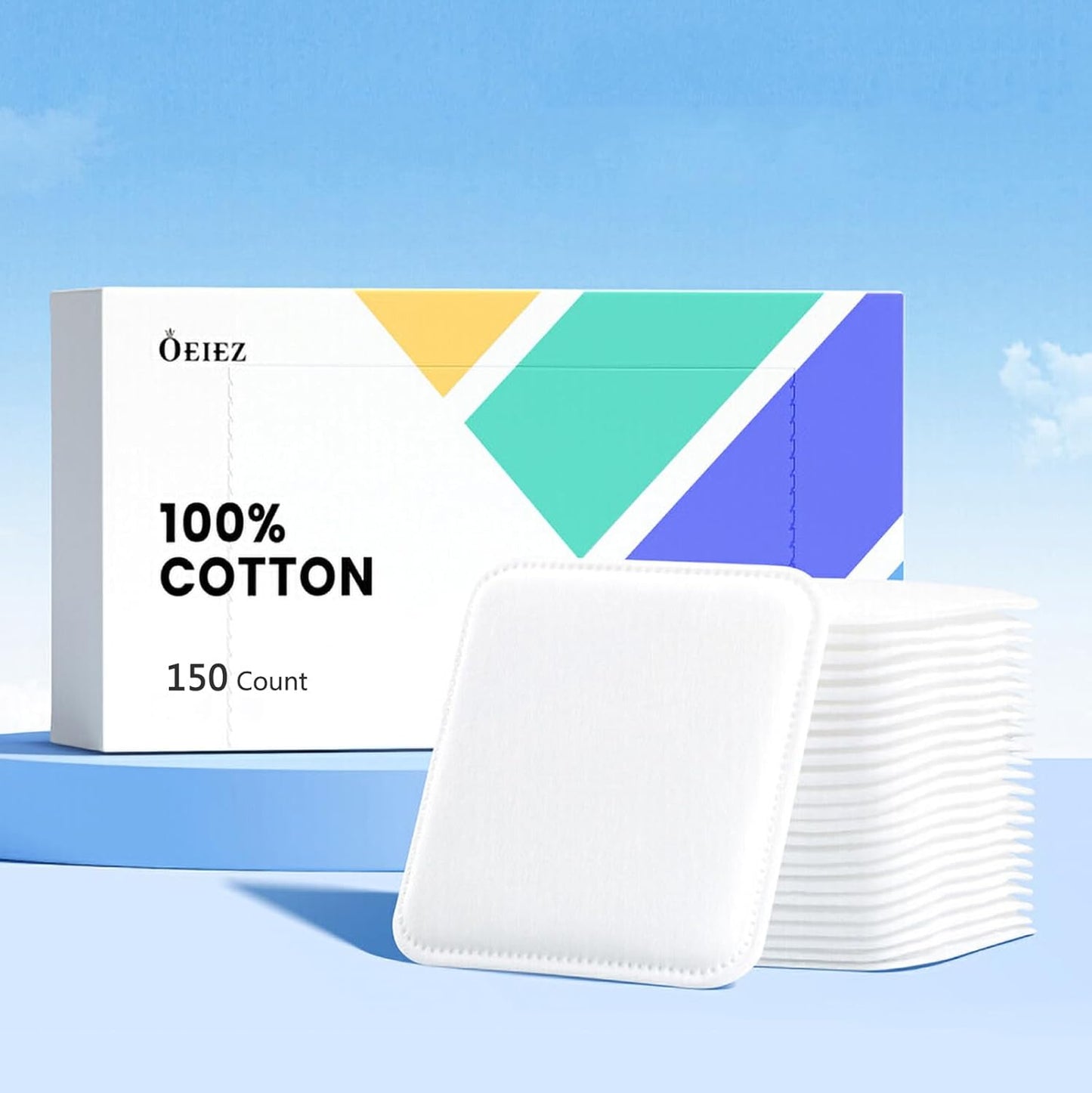 Square Cotton Pads - 150 Count Lint-Free Makeup Remover | Triple-Layer 100% Cotton, 7x7.5cm