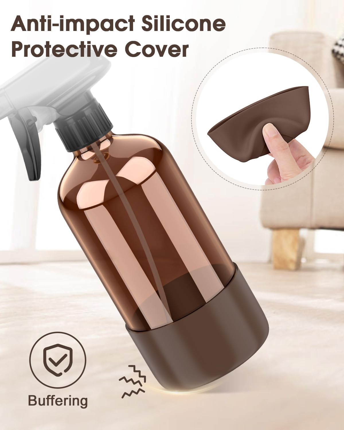 Bontip Amber Glass Spray Bottle Set - Silicone Sleeve Protection for Aromatherapy & Hair Care | 16 oz (Black & Brown)