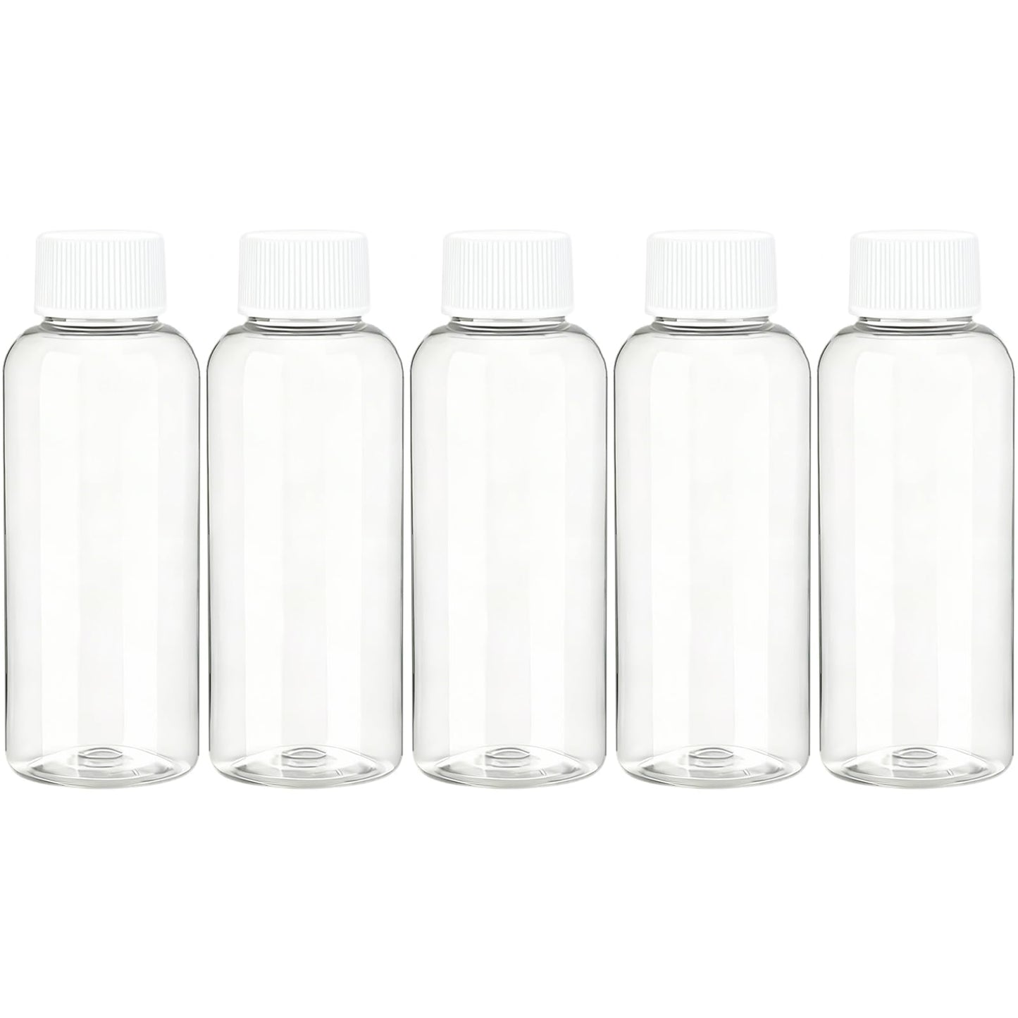 DNSEN Travel Size Empty Mouthwash Bottles 3.4 oz, White Screw Cap, Clear Toiletry Containers, 5 Pack