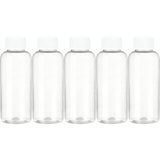 DNSEN Travel Size Empty Mouthwash Bottles 3.4 oz, White Screw Cap, Clear Toiletry Containers, 5 Pack