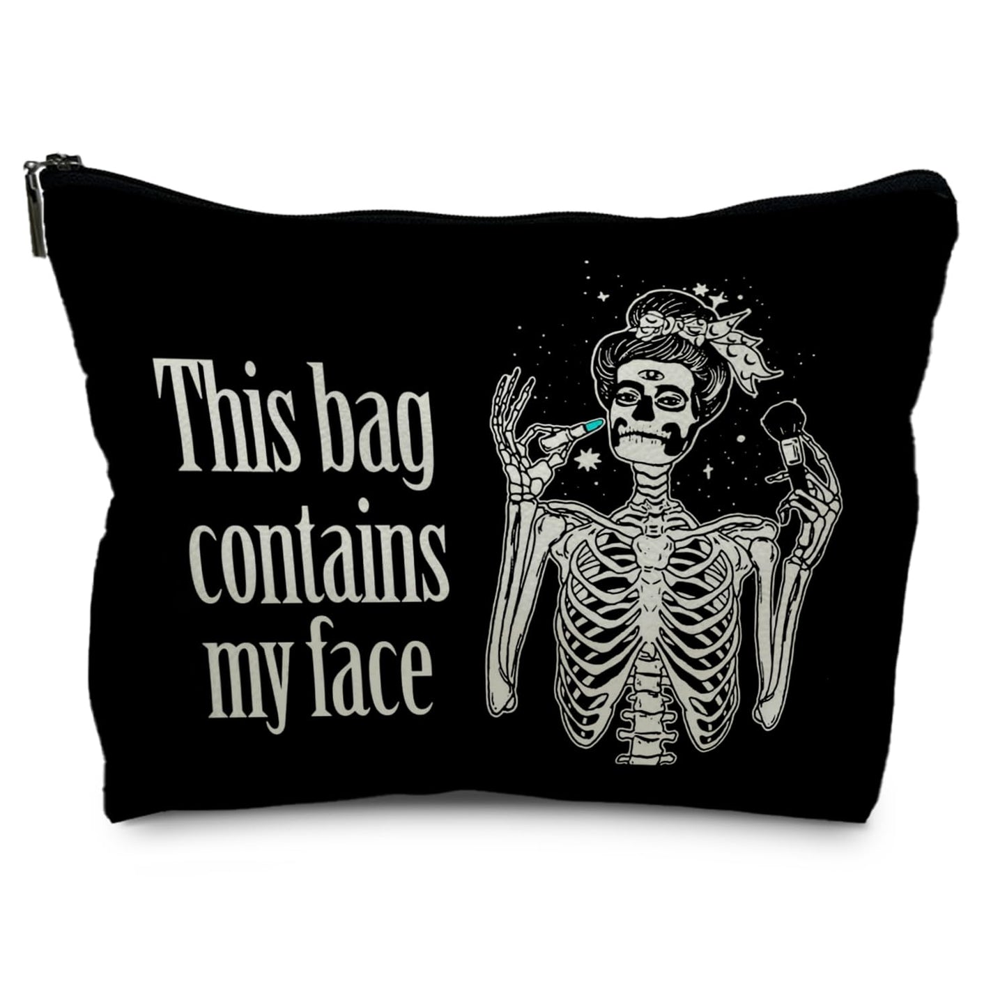Likjad Goth Leather Makeup Bag - Gothic, Spooky Gifts for Women - Contains My Face, Witchy Bag (PU-Black)