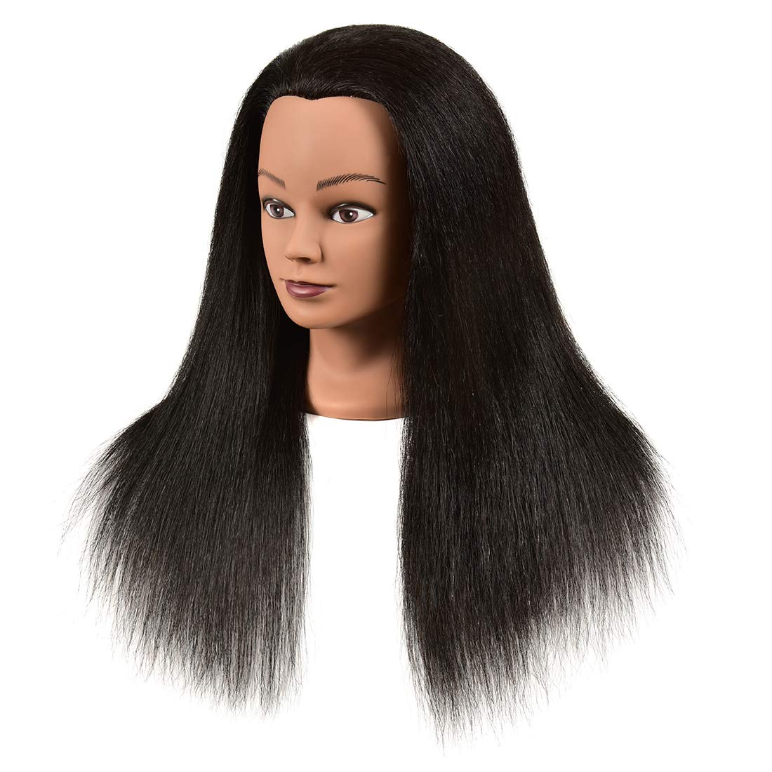 100% Real Hair Professional Mannequin Head, Cosmetology Manikin Practice Head, Upgrade Hairdresser Cosmetology Training Head For Styling Braid Curl Cut Practice (20'')