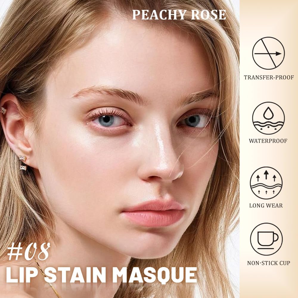 Peachy Rosee Peel Off Lip Stain Tints - Long Lasting Matte Lipstick | Waterproof, High Pigmented, 24-Hour Wear, 08