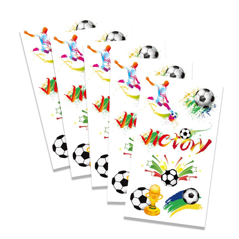 Trantranapa 5 Sheets Soccer Temporary Tattoos for Football Fans, Waterproof Football Victory Trophy Face Stickers, Soccer Face Tattoo Body Decor for Fan Party Cheering Accessories