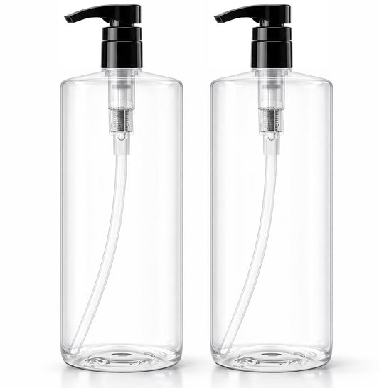 Bar5F Empty Pump Bottles 32 oz. (1-Liter) BPA-Free Crystal-Clear USA 2-Pack