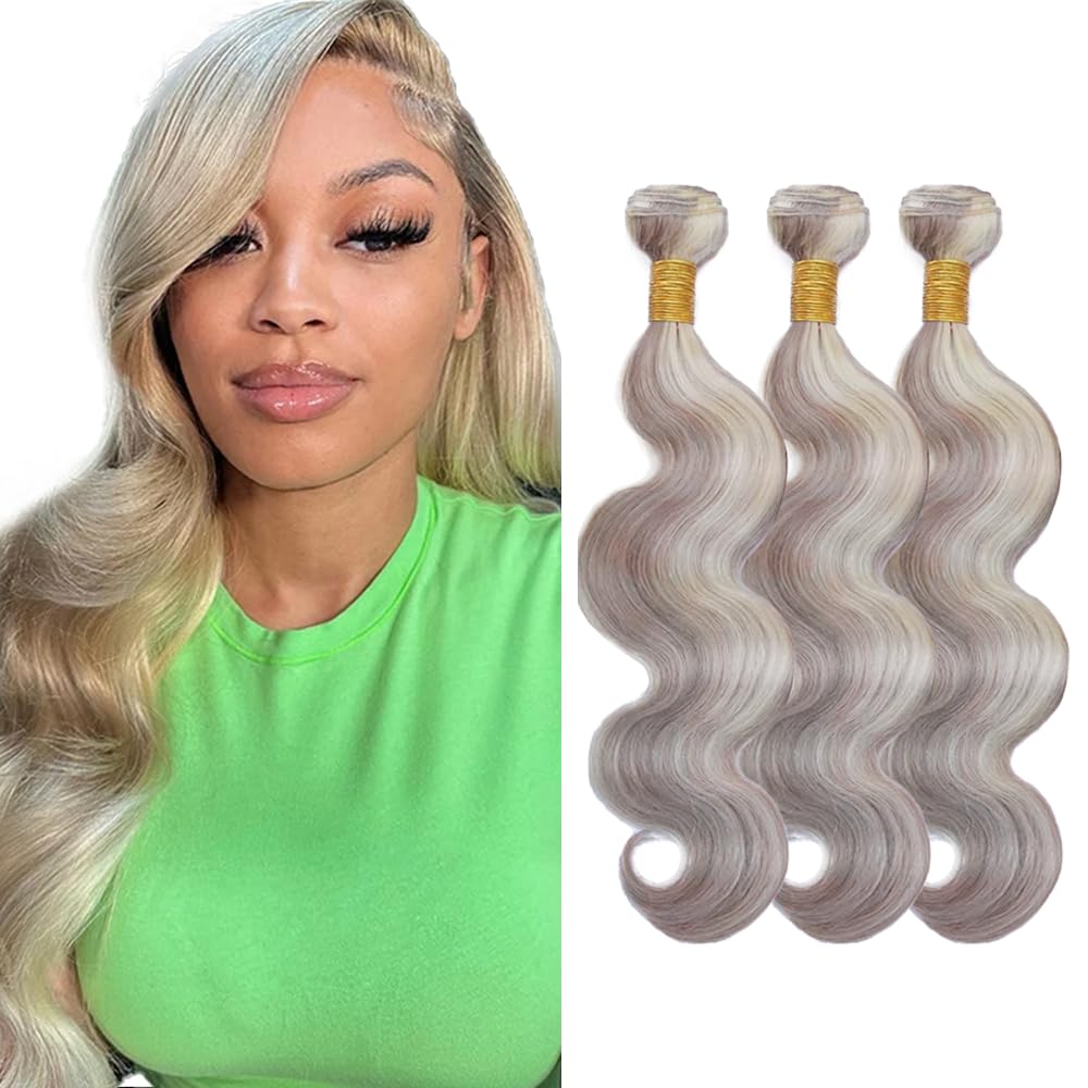 Silver Human Hair Bundles 34 34 34 Inch Grey/613 Body Wave Bundle Grey Mixed 613 Hair 3 Bundles Silver Body Wave Bundle Double Weft Hair Weave