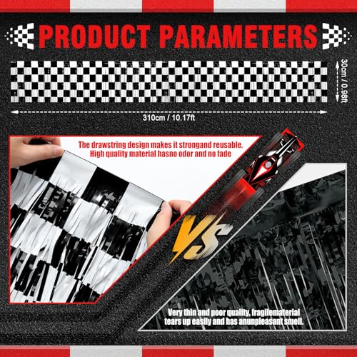 Race Car Birthday Party Checkered Foil Banner Set - 2 Pack