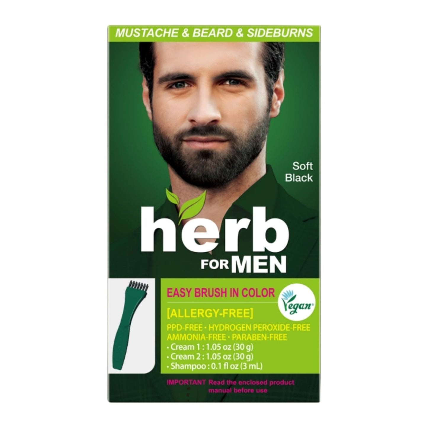 Mustache & Beard Dye for Men - Soft Black | PPD-Free, Ammonia-Free, Vegan, Gentle on Sensitive Skin