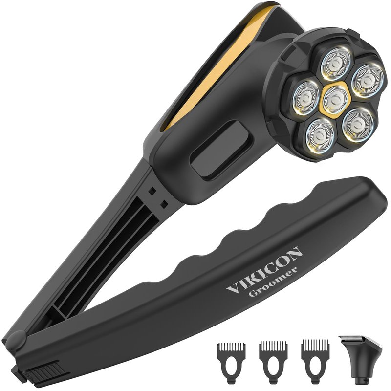 Electric Back Shaver for Men - Long Foldable Handle Back Razor with 6D No-Scratch Shaving - Self-Service Waterproof Grooming Kit for Body, Beard &Head Hair Removal, Gifts for Him (Matte Black)