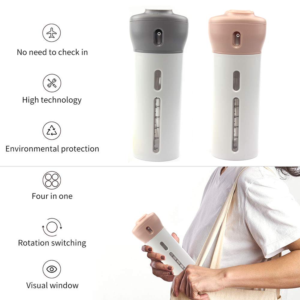 4 In 1 Travel Dispenser Set - Refillable Lotion, Shampoo & Gel Bottles | Pink & Gray