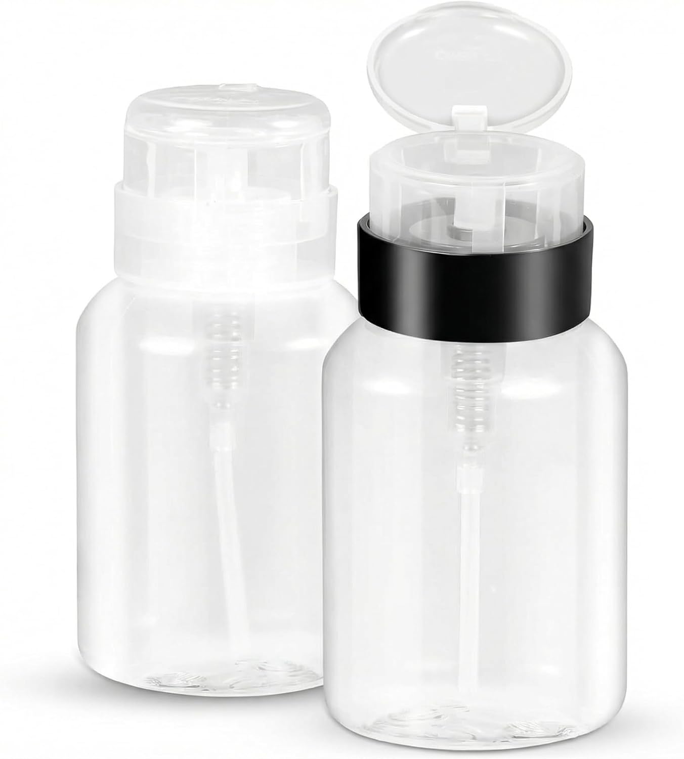 Nail Polish Remover Pump Dispenser - 2 Pack Acetone Safe ABS Bottles | 200ml (6.8oz) Lockable Flip Cap