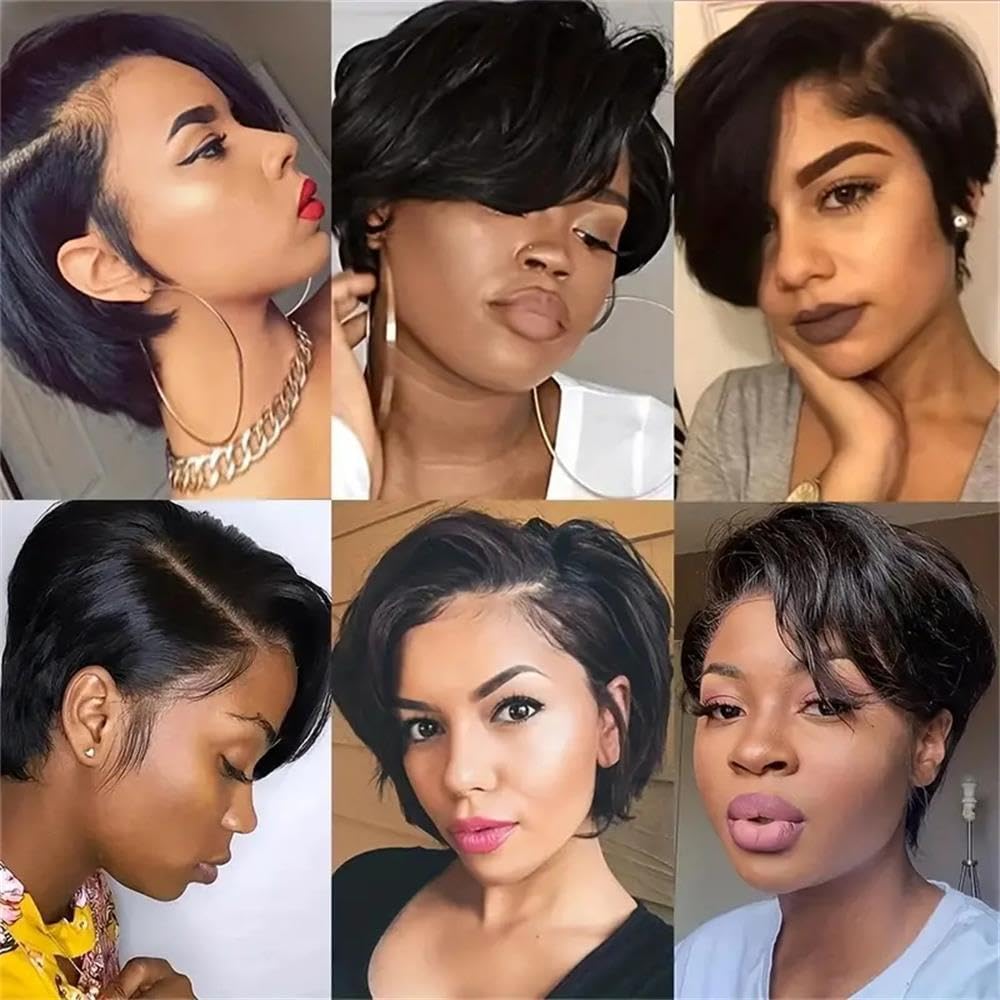 Veltronix Breathable Lightweight Glueless Short Bob Real Human Hair Lace Front Wig Frontal Pixie Style Natural Black Look for Daily Use