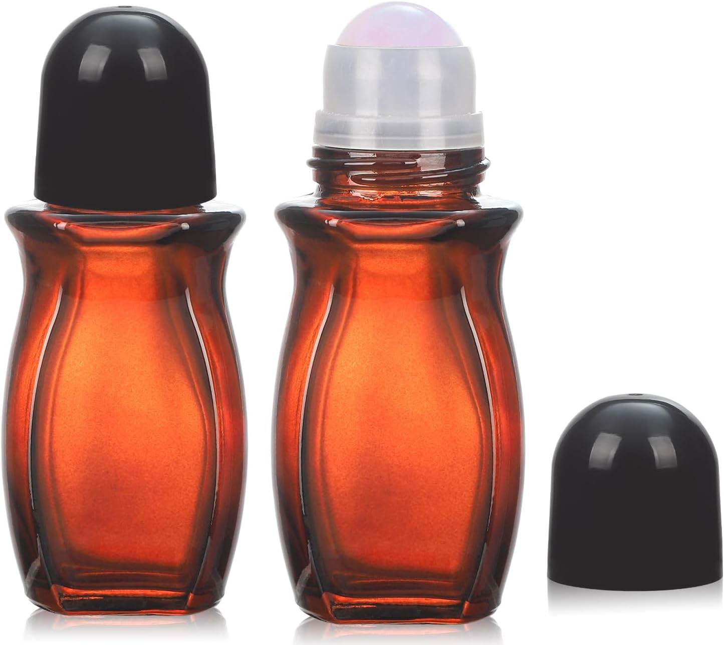 Amber Glass Roll-On Bottles - 50ml Essential Oil Applicators | Refillable Quartz Rollerball Containers (2 Pack)
