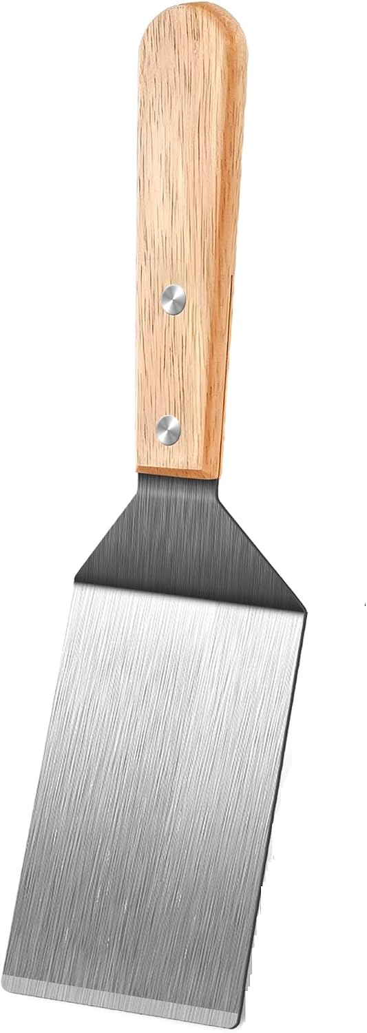 Stainless Steel Spatula Set - 2 Metal Spatulas with Wooden Handles for Cast Iron | Ideal for Frying Steak, Pancakes & More