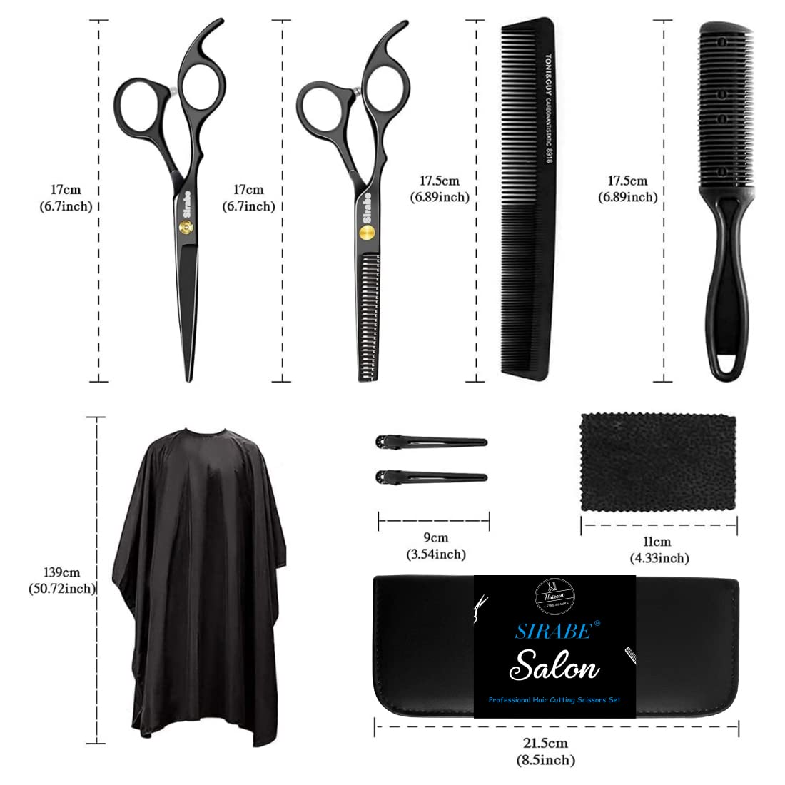Professional Hair Cutting Scissors Set - 10 PCS Kit with Thinning Shears, Comb & Cape | Black Barber Tools