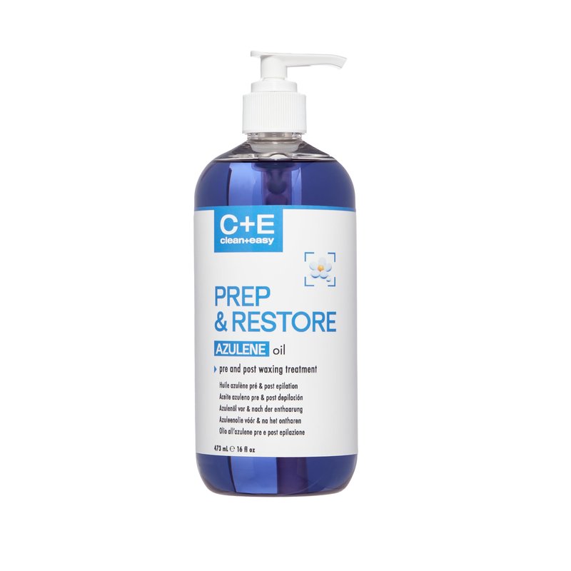 Clean + Easy Prep & Restore Azulene Oil – Pre & Post Wax Oil, Soothing Skin Protectant, Waxing Prep & After Wax Care, 16 oz