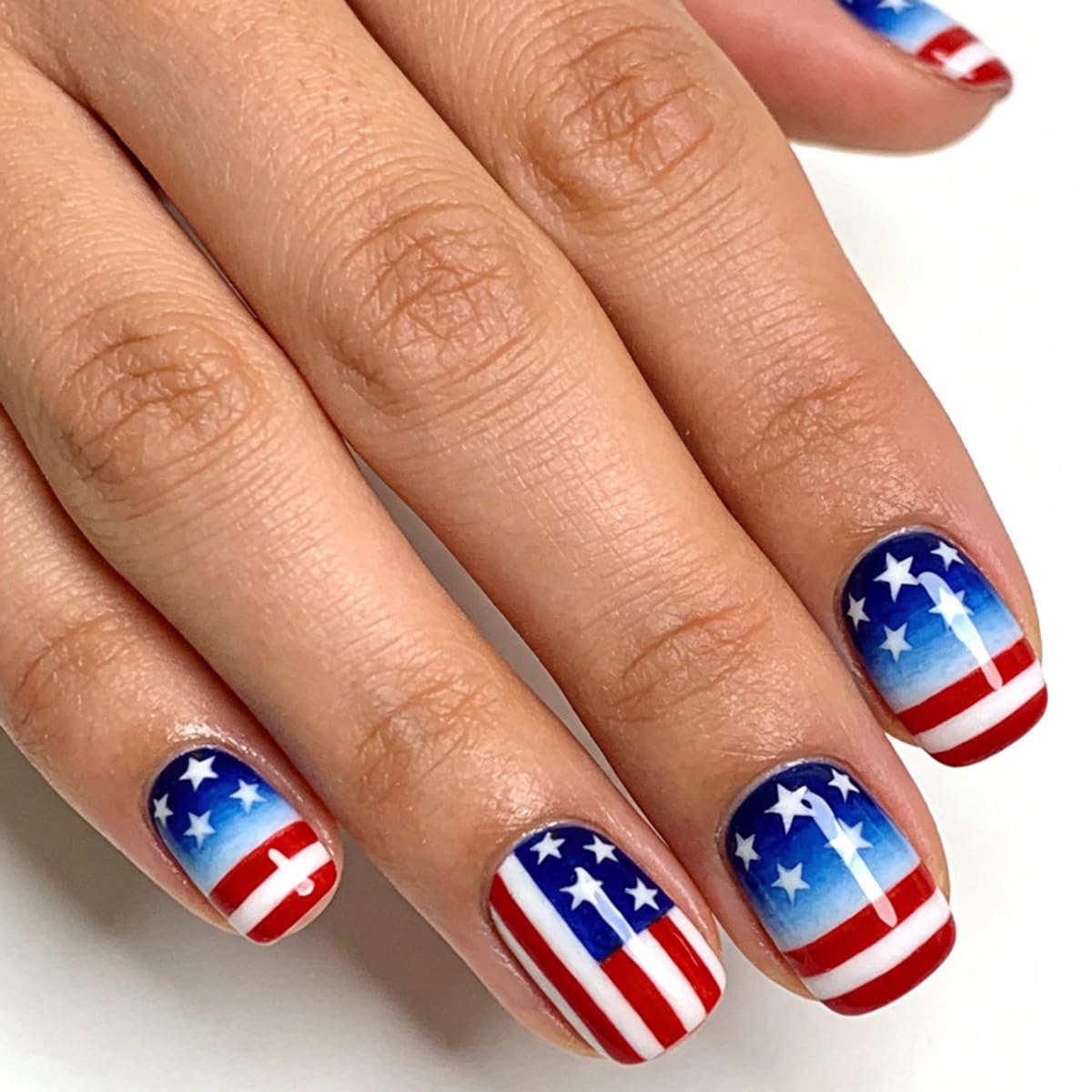 Summer Ombre Press-On Nails | Short Square Acrylic Nail Tips in Rainbow Colors - 24 Pcs Reusable Full Cover Set