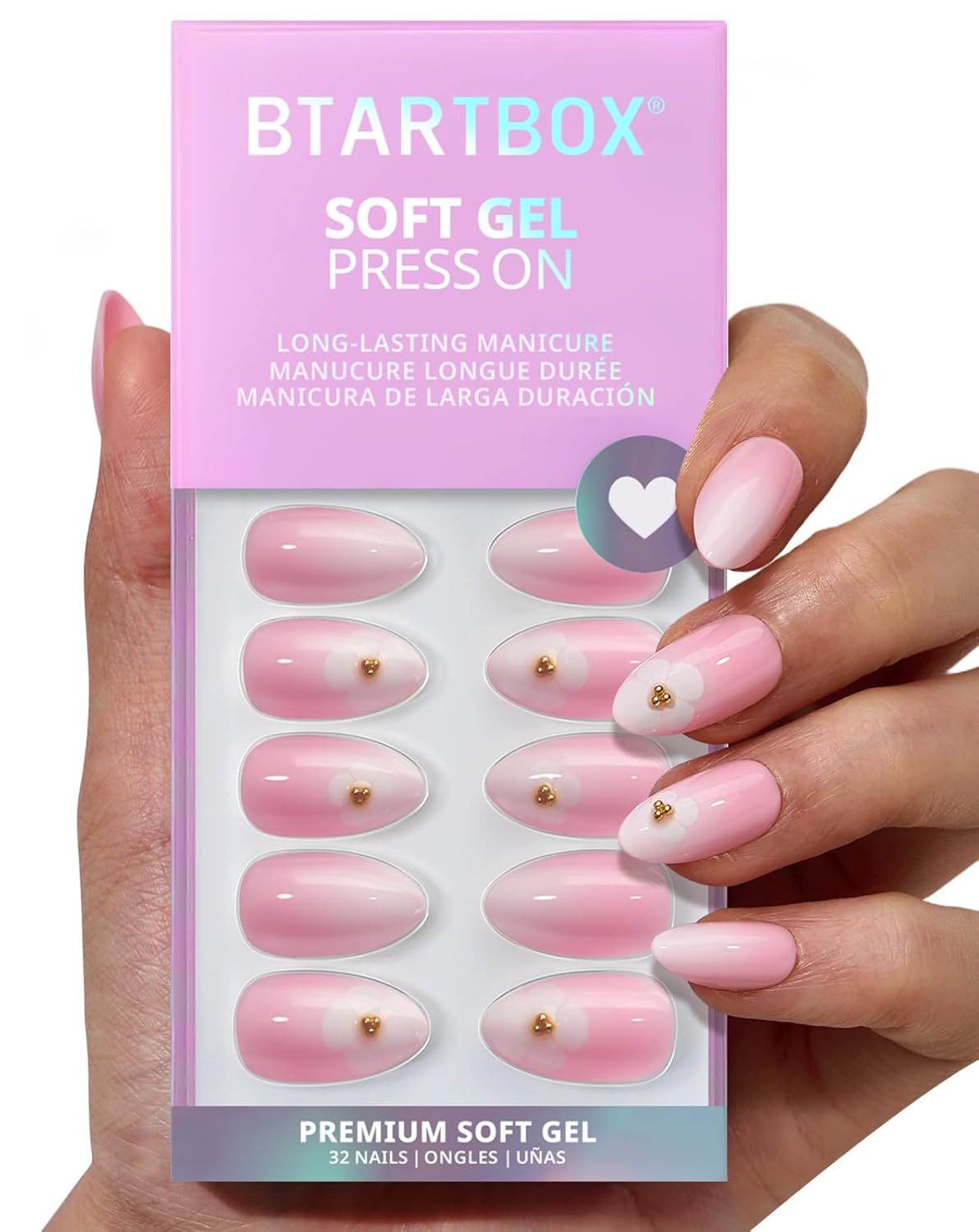 Press On Nails Almond - 3D Polka Dot Glitter Medium Nails | 32-Piece All-in-One Kit with Glue & Adhesive Tabs