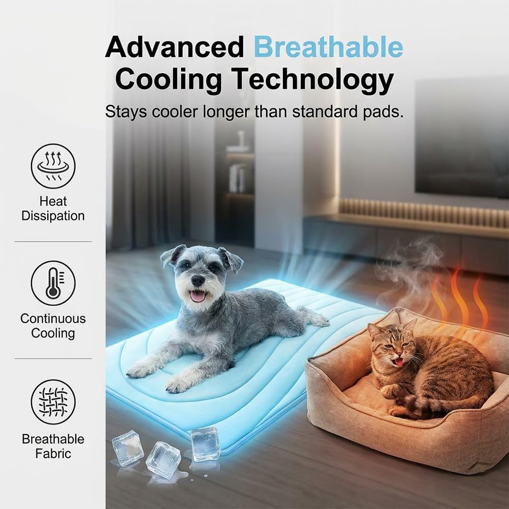 AIIONP Cooling Mat for Dogs, 2026 Upgraded Cooling Bed for Dogs, Portable Dog Cooling Pad, Washable Pet Cooling Pad Indoor Outdoor, Suitable for Crate Travel Home, for Small Medium Dogs (Blue, Small)