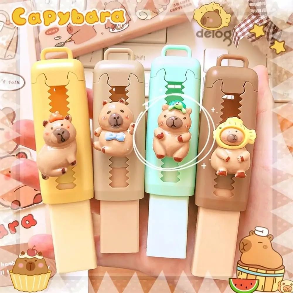 2Pcs Random Cartoon Capybara Retractable Push Pull Eraser School Supplies