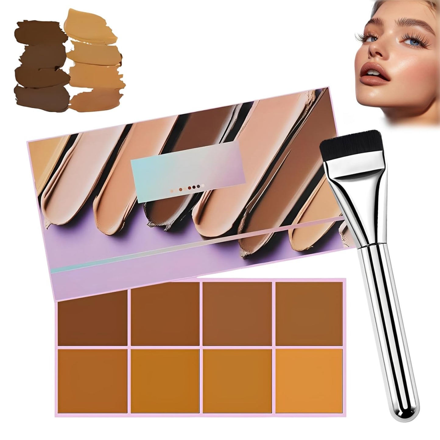 Soft Matte Cream Concealer 8 Shade Fade Palette, Soft Matte Cream Foundation, Cover with Applicator, Concealer for Dark Circles, Blemishes & Contouring, Waterproof & Long Lasting (Dark)