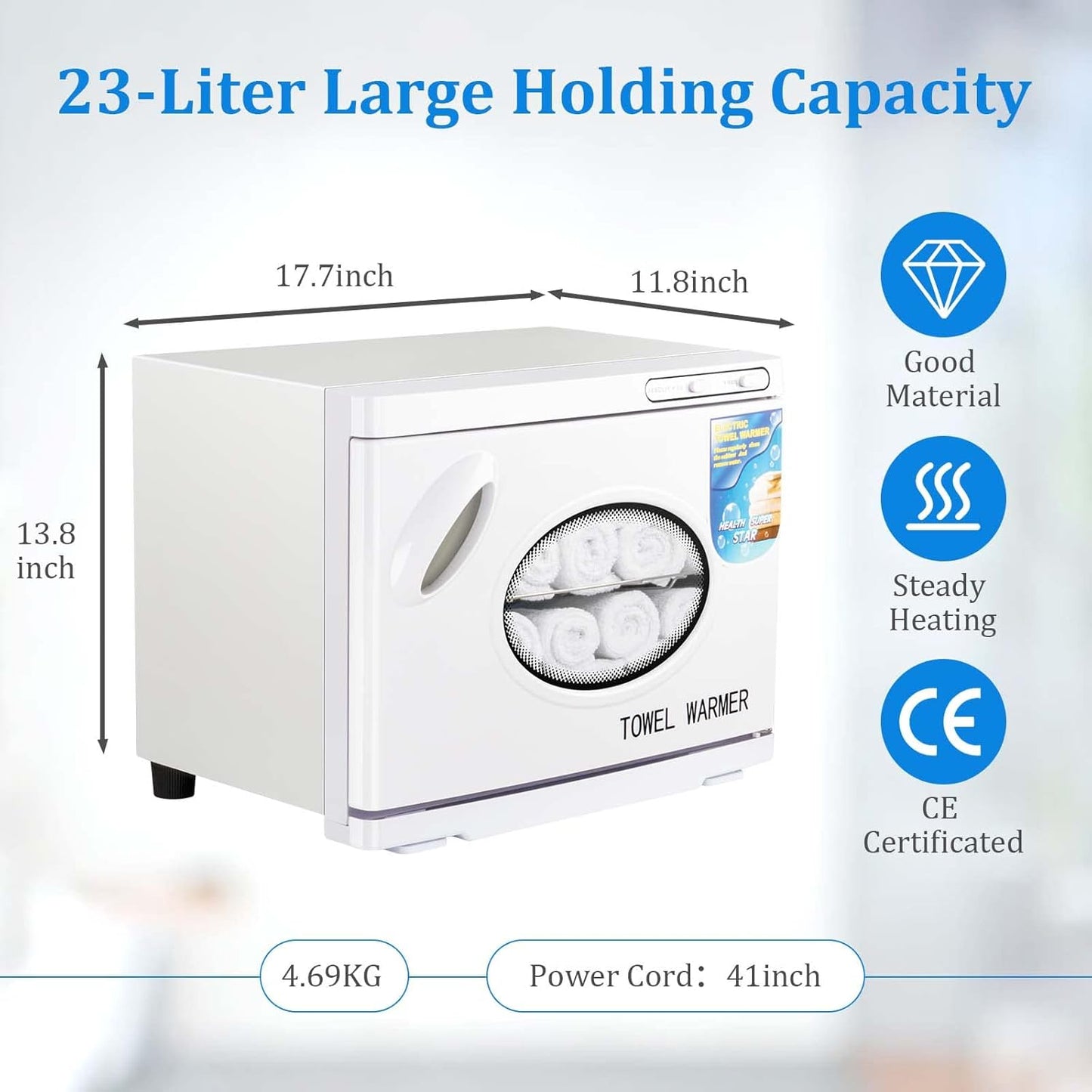 Professional Spa Hot Towel Cabinet - 23L Large Capacity Towel Warmer for Salon & Home Use | White with See-Through Window