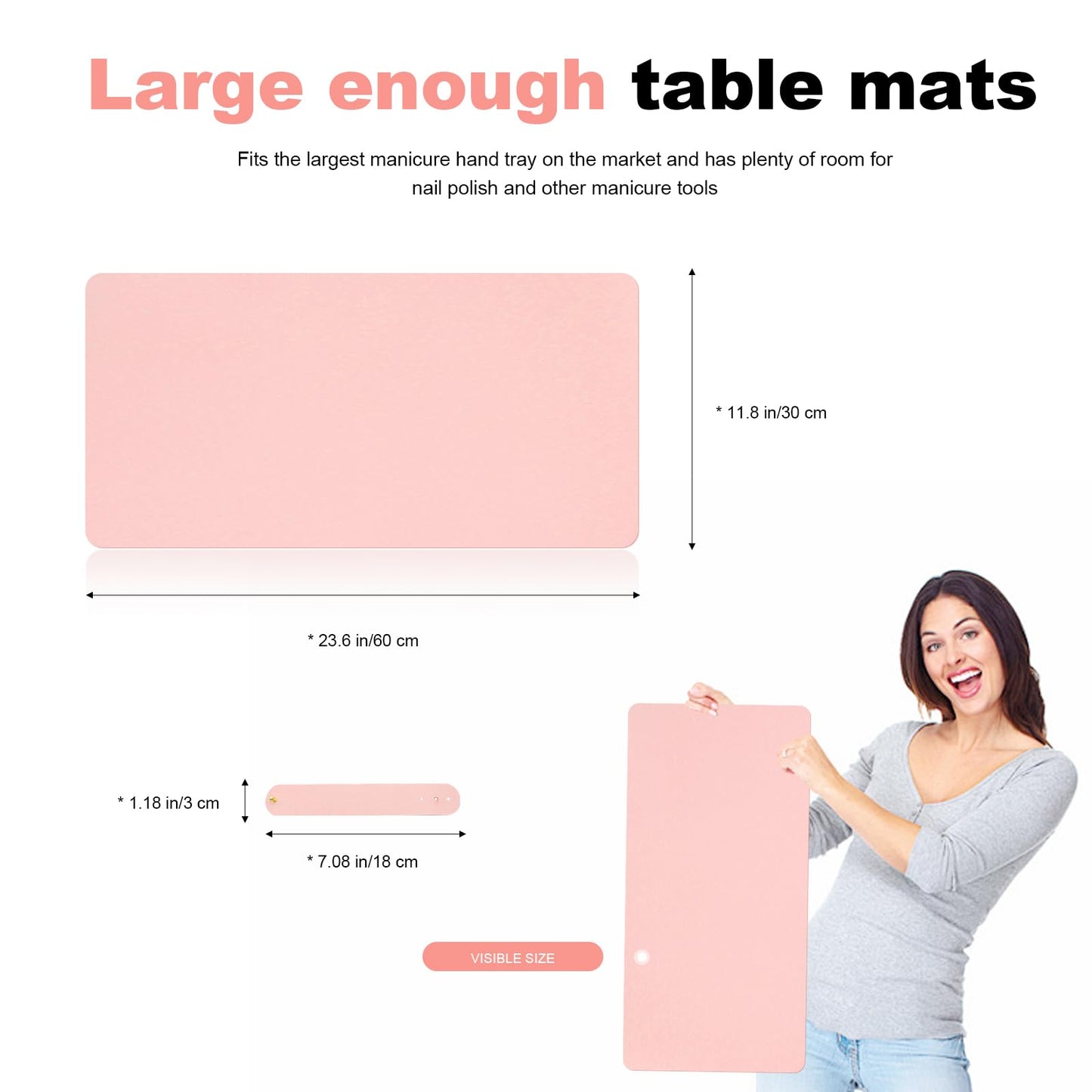 Foldable Nail Mat for Table, Waterproof PU Leather Manicure Pad, Non-Slip Desk Protector for Nail Tech & Salon, Portable Easy Clean Large 60x30cm Nail Art Station Mat (Pink)