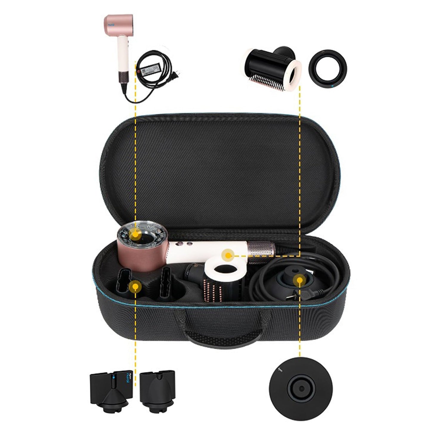Hzycwgone Travel Case for Dyson Supersonic Nural Hair Dryer,Hard Portable Carrying Cover Travel Storage Bag for Dyson Supersonic Nural HD16 HD15 HD08 Attachement Accessories,Black
